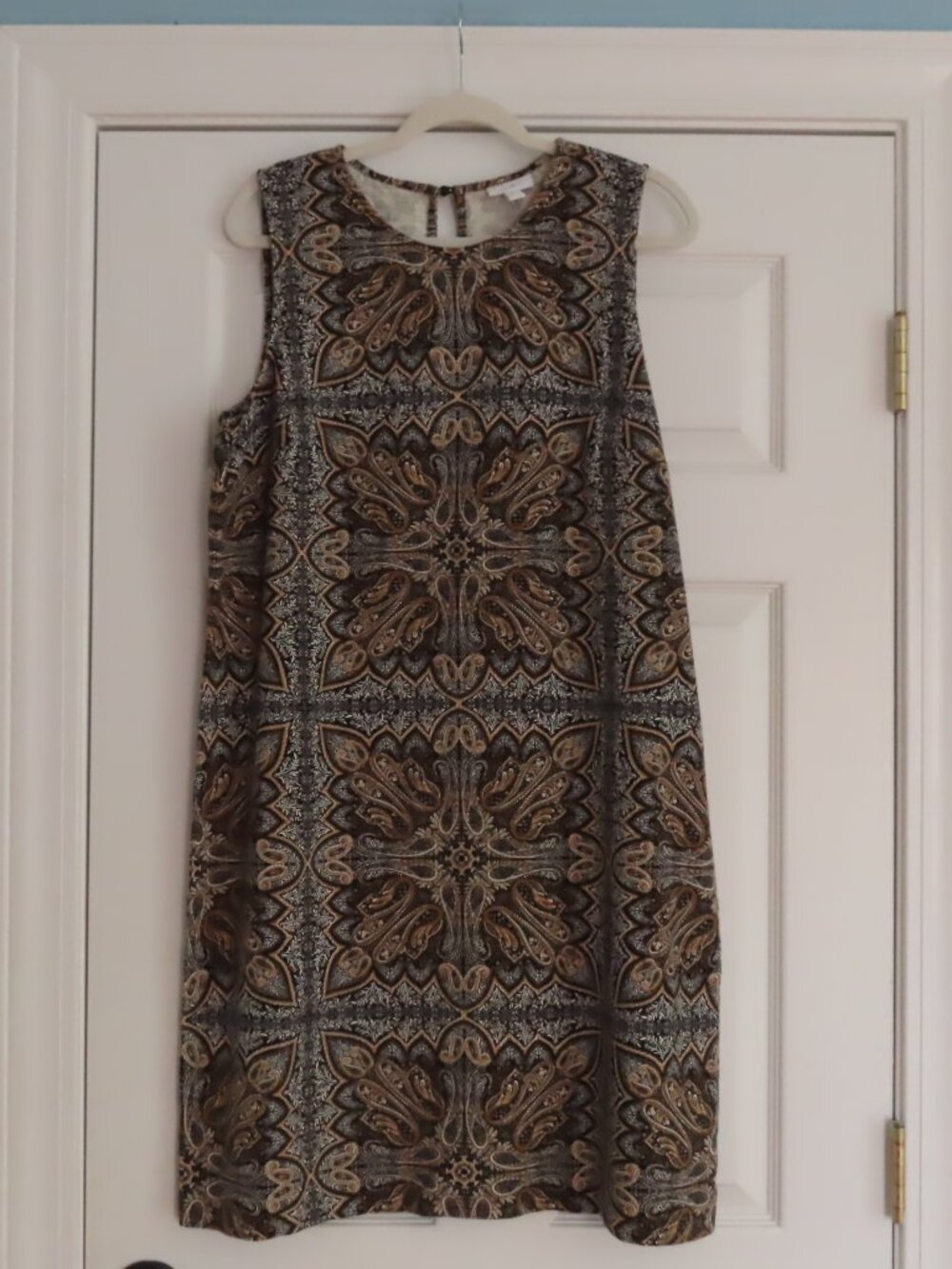 J. Jill Black & Brown Paisley Sleeveless Shift Dress Large Tapestry Art to Wear